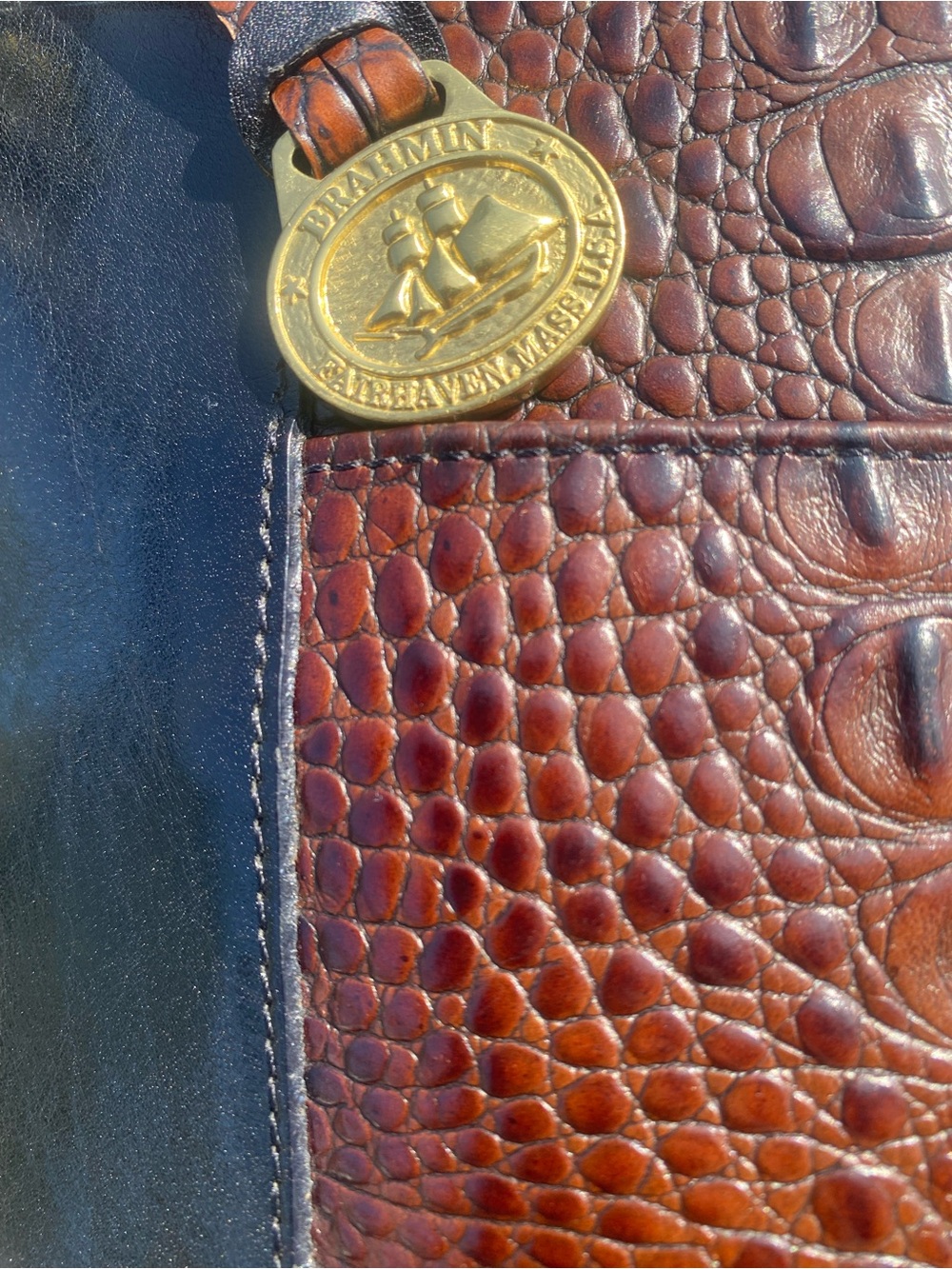 Vintage 1990s Brahmin Croc-Embossed Leather Crossbody / Shoulder Bag